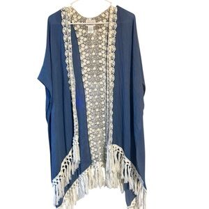 Melrose and Market Indigo and Ivory Fringe Wrap